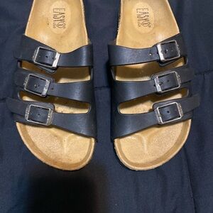 Easy Spirit Triple-Buckle Black Slide Sandals